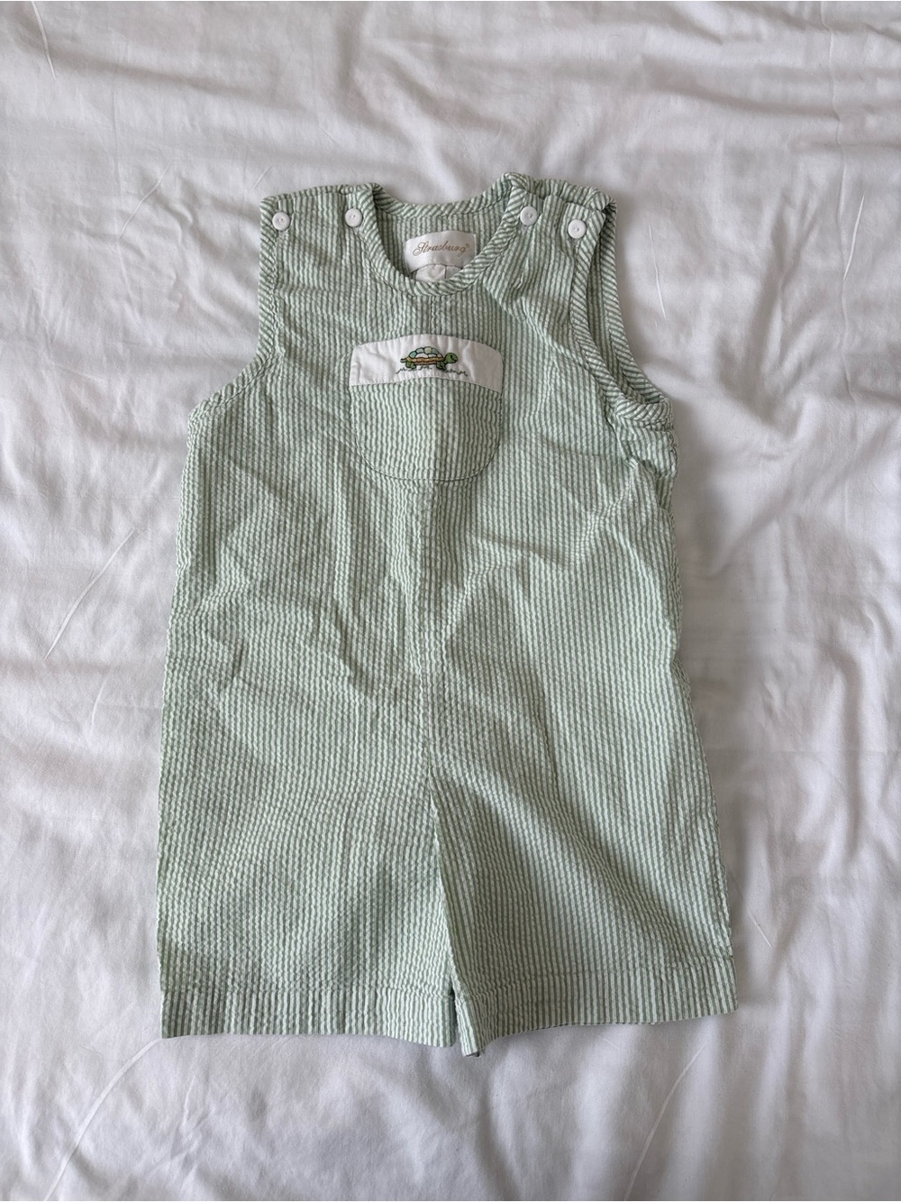 Light Green Seersucker Baby Romper